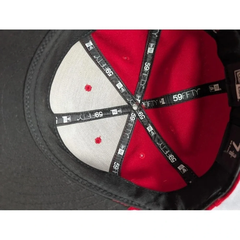 New Era Cleveland Indians Block C 59FIFTY Fitted Hat Red On-Field Cap 7 3/8